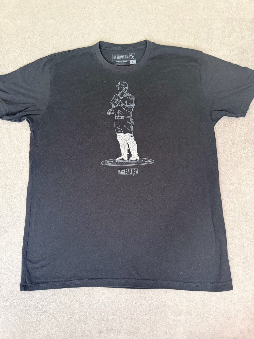 Baseballism Men’s Black Graphic Tee-Catcher On-Deck-Half Defense/Half Offense